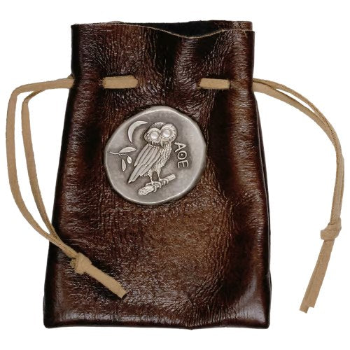 1 oz Athenian Owl with Leather Pouch Replica Silver
