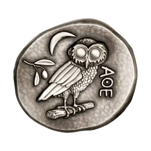 1 oz Athenian Owl with Leather Pouch Replica Silver