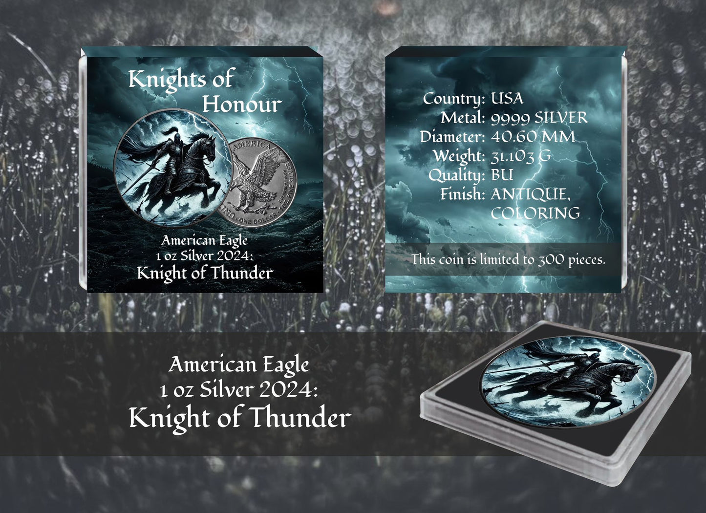 USA ASE Knights of Honour Knight of Thunder Color 1oz Silber 2024*