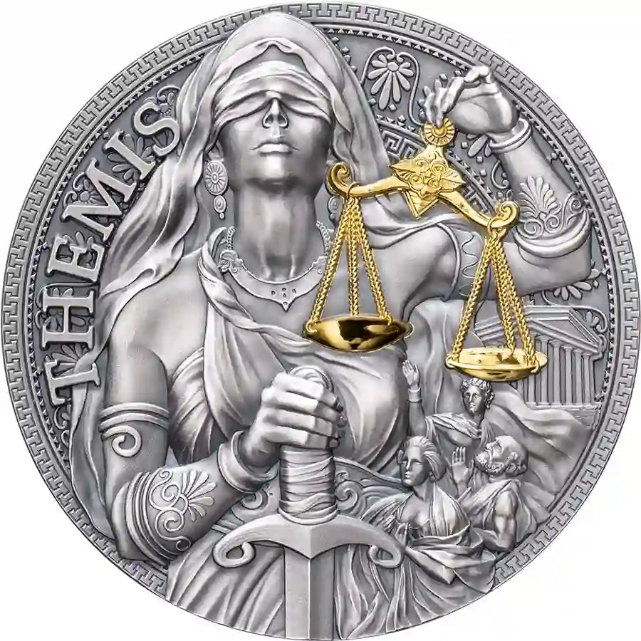 2023 Cameroon 2oz Themis 24K Gilded High Relief Silbermünze*