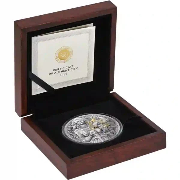 2023 Cameroon 2oz Themis 24K Gilded High Relief Silbermünze*