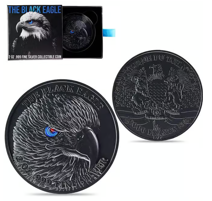 2024 Chad 2 Oz American Eagle Black Shaped Silbermünze
