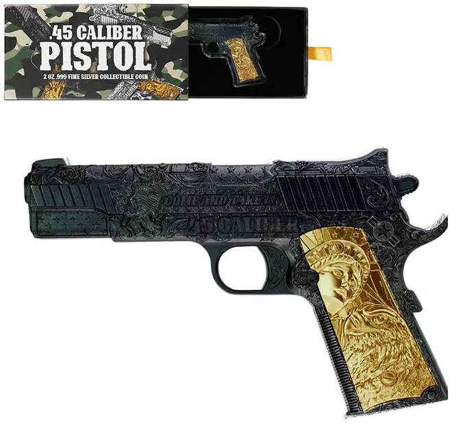 2024 Chad 2 oz Silbermünze 45. Caliber Black Gilded Shaped