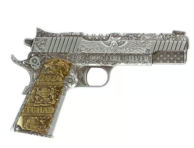 2024 Chad 2 oz Silbermünze 45. Caliber Gilded Shaped HR*
