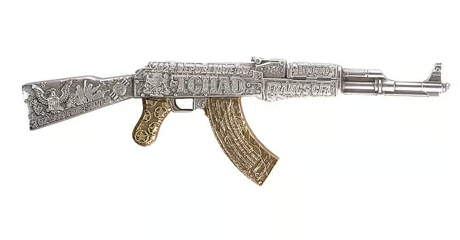 2024 Chad 2 oz Silbermünze AK47 Antik Gilded Shaped HR*