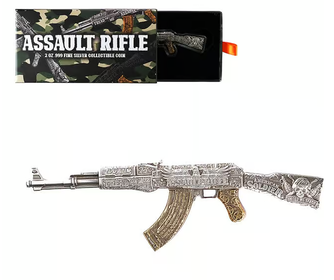 2024 Chad 2 oz Silbermünze AK47 Antik Gilded Shaped HR*