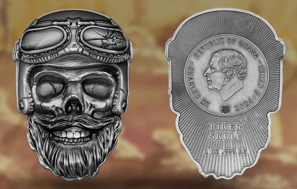 2024 Ghana Biker Skull 1 oz Silbermünze *