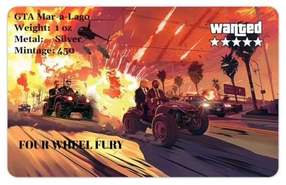 Grand Theft Auto Mar-A-Lago Four Wheel Fury, 1oz Silberbarren Color