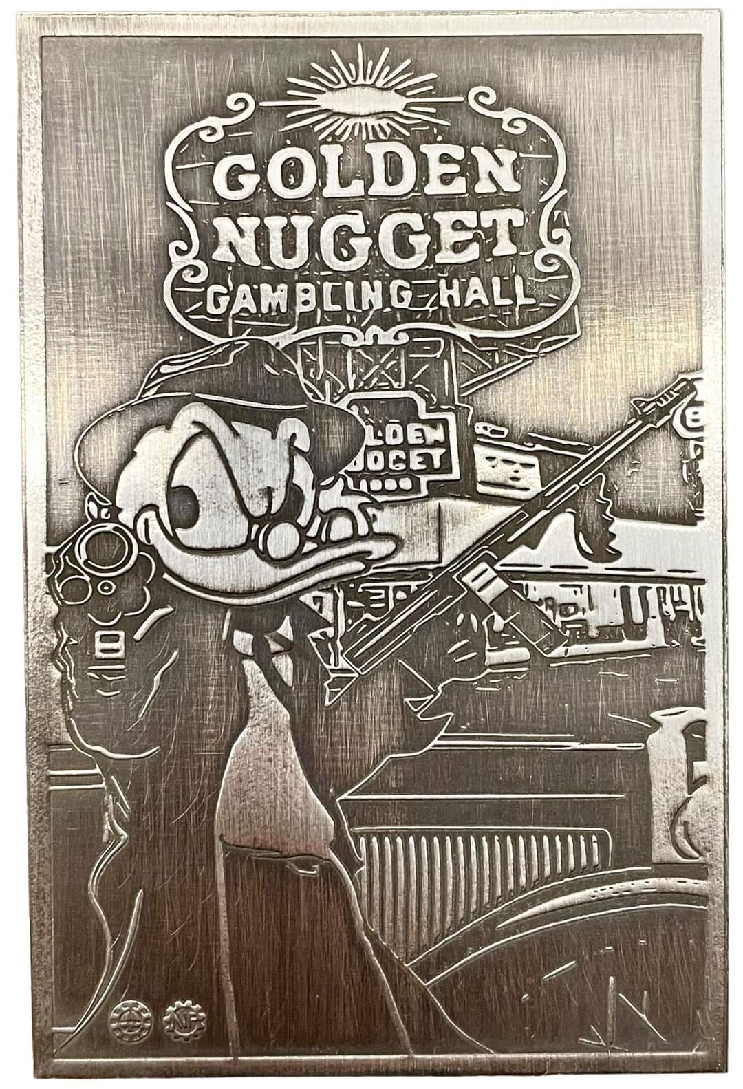 Gangster Scrooge Golden Nugget, 1oz Silberbarren Card Bar Antik Finish