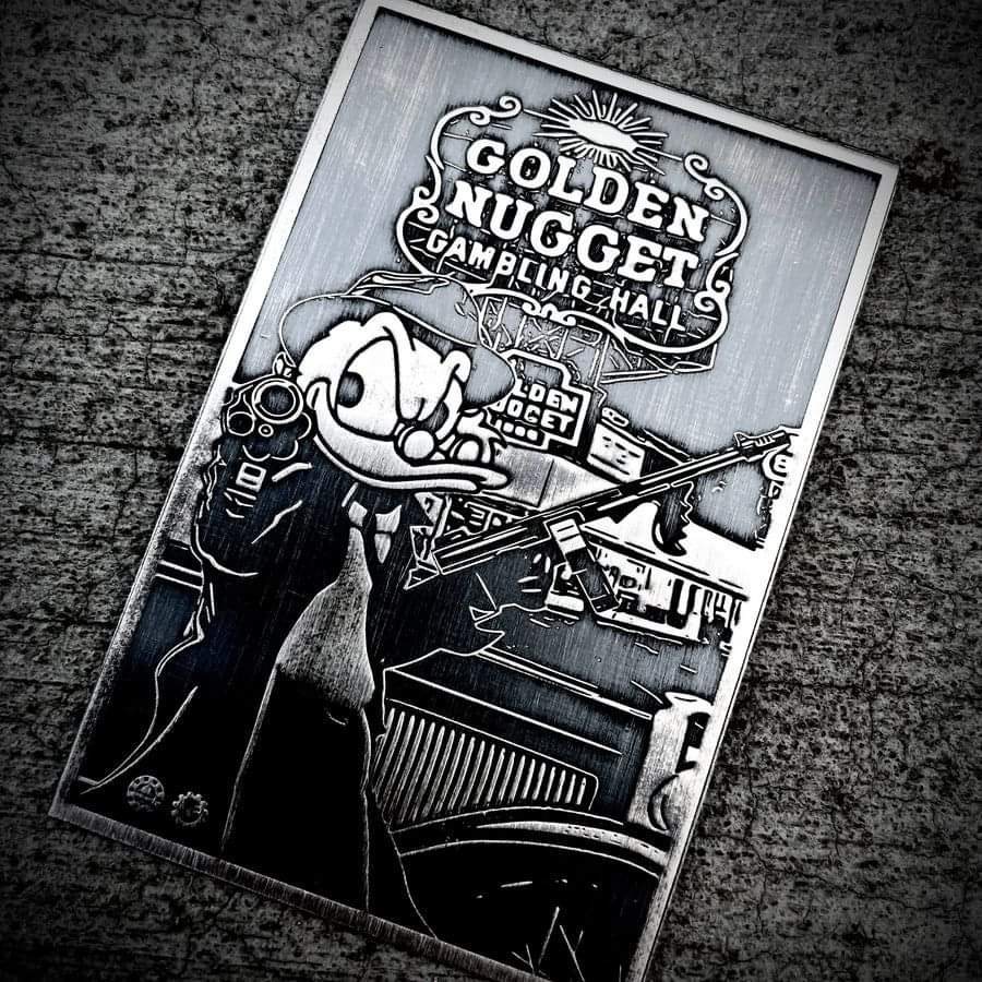 Gangster Scrooge Golden Nugget, 1oz Silberbarren Card Bar Antik Finish