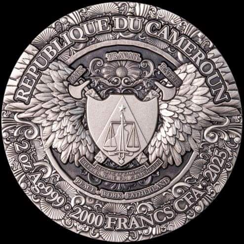 Cameroon Archangel Raguel 2025, HR, Antik, Gilded 2oz Silbermünze*
