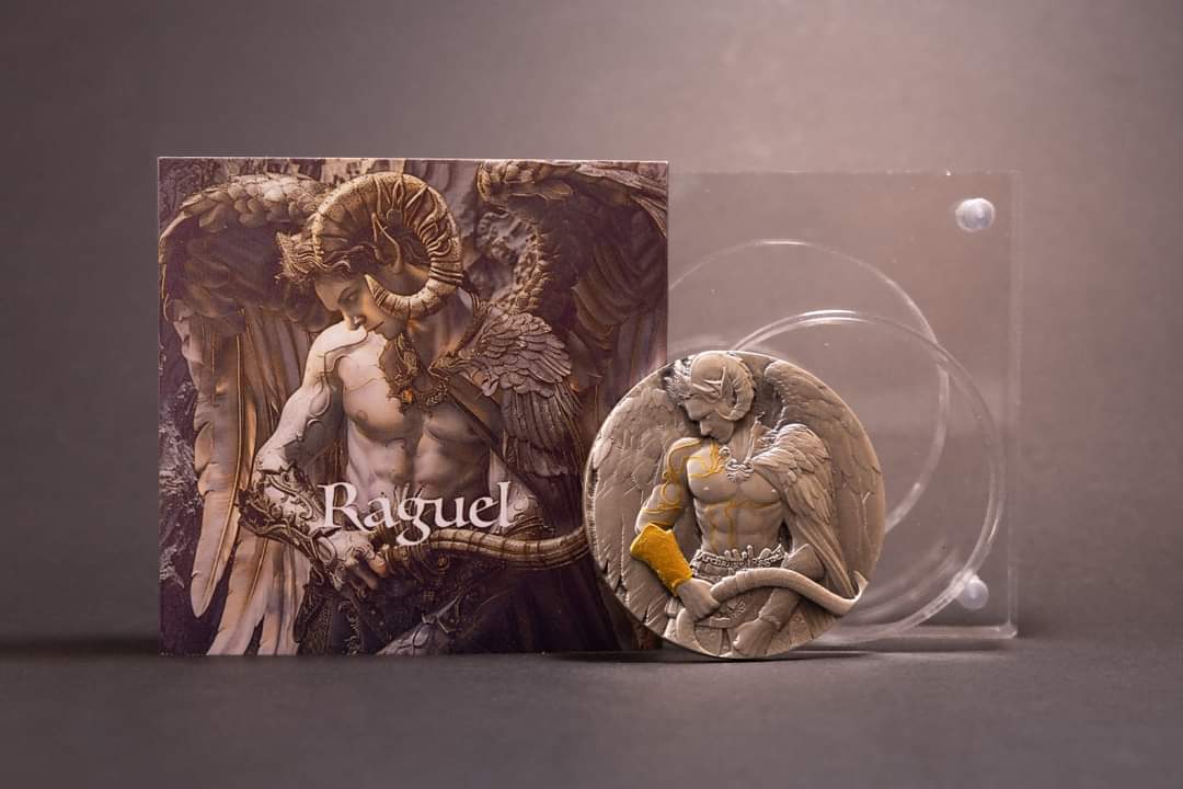 Cameroon Archangel Raguel 2025, HR, Antik, Gilded 2oz Silbermünze*