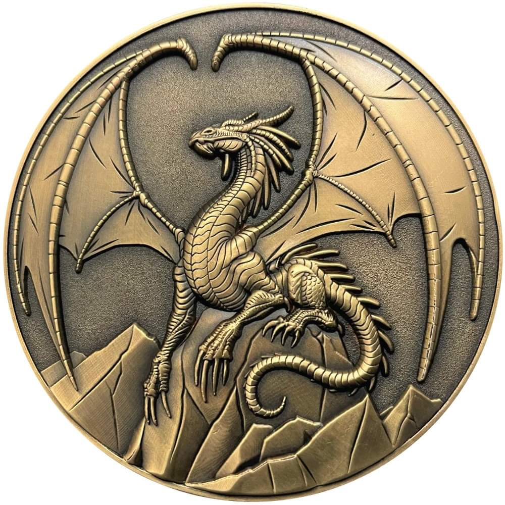 Lawful Gold Dragon, Base Metal Medaille, Gilded Antik Finish