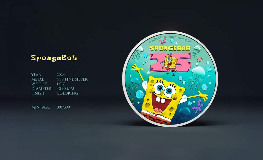 Spongebob Schwammkopf, 1oz Silbermünze* BU Color 2024