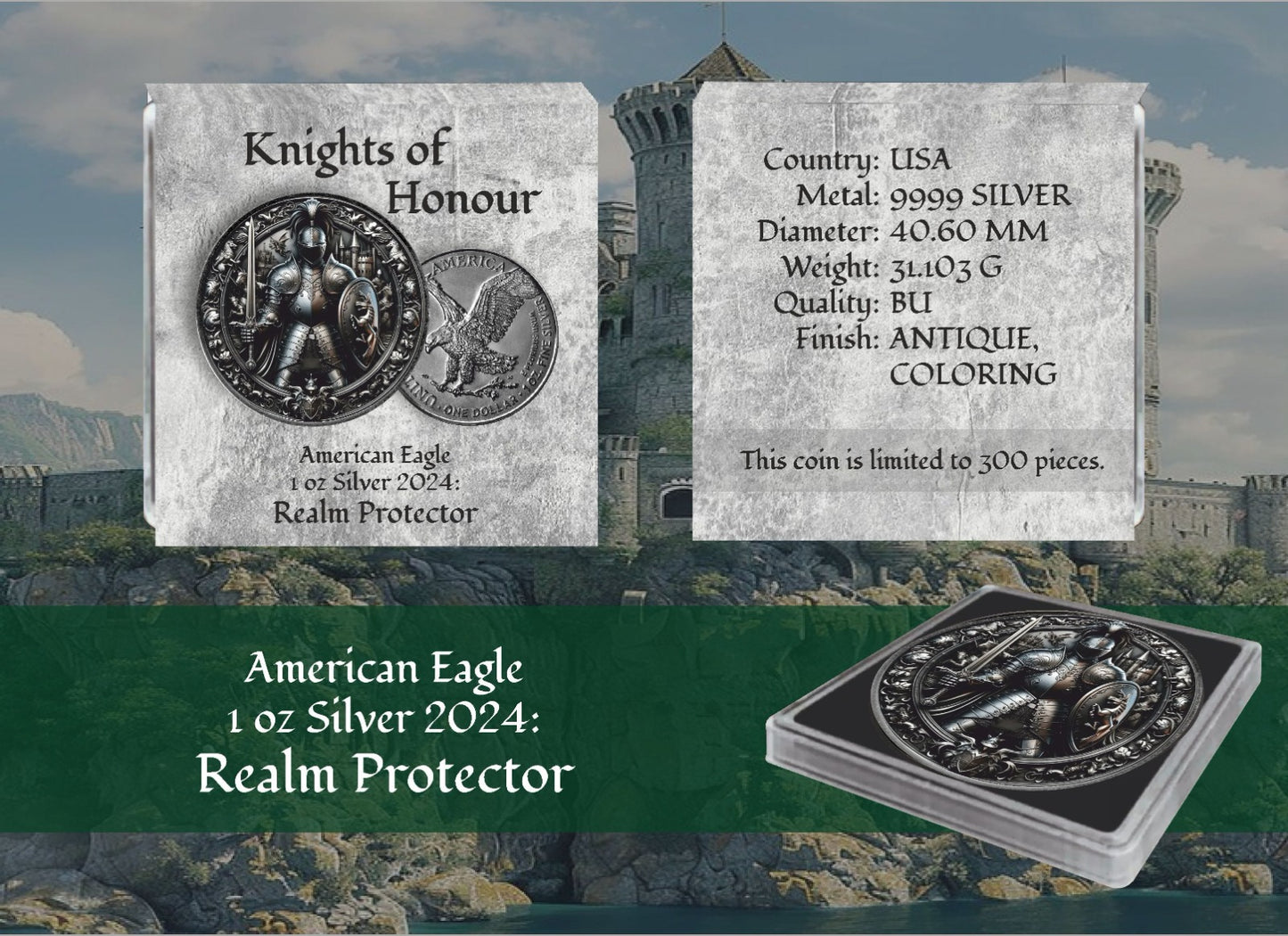 USA ASE Knights of Honour Realm Protector Color 1oz Silber 2024*