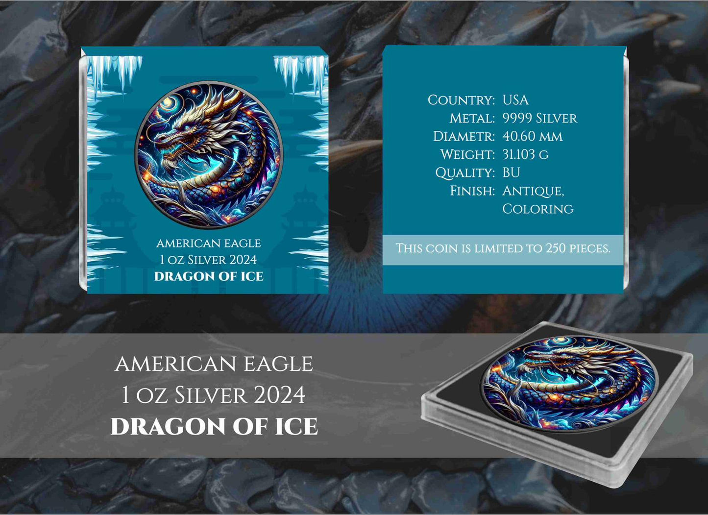 American Eagle Dragon Of Ice Color 1oz Silber 2024*