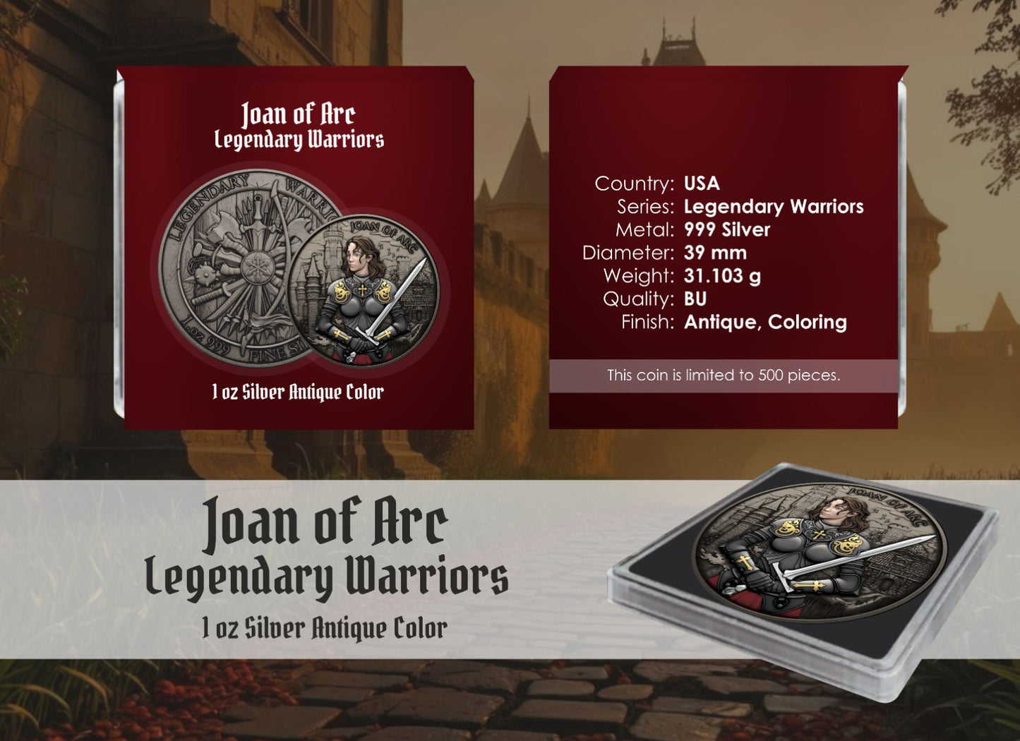 USA 2024 - Legendary Warriors - Joan of Arc 1oz Silbermünze* Antik Color