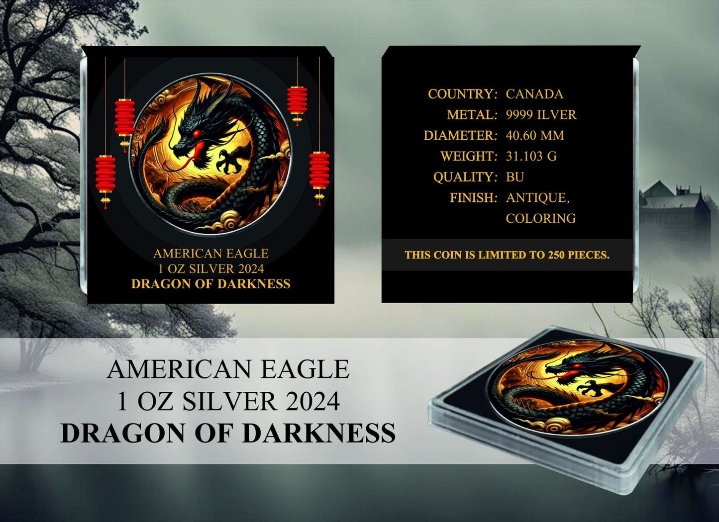 American Eagle Dragon Of Darkness Color 1oz Silber 2024*
