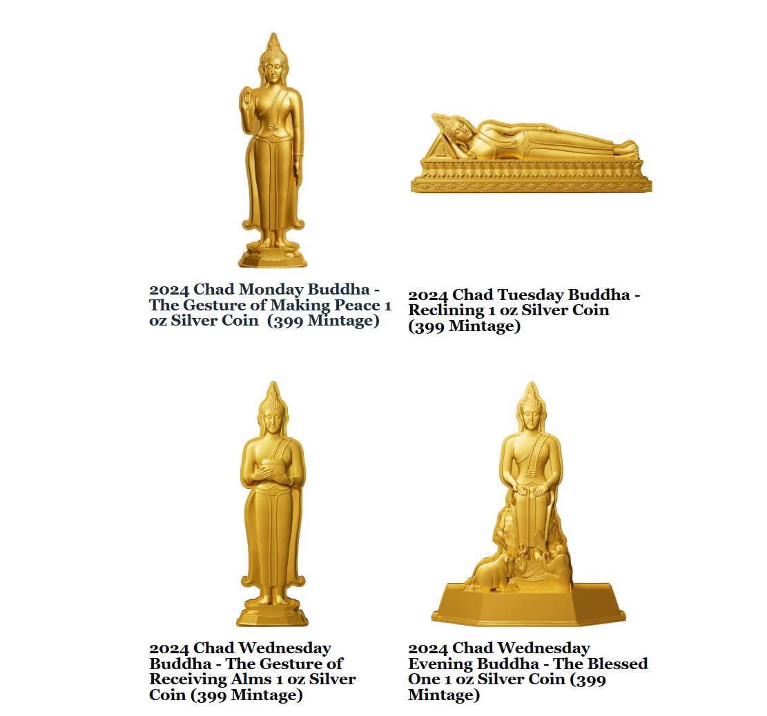 7 Days Buddha Collection, 1oz Silbermünze*** Gilded, Shaped, HR