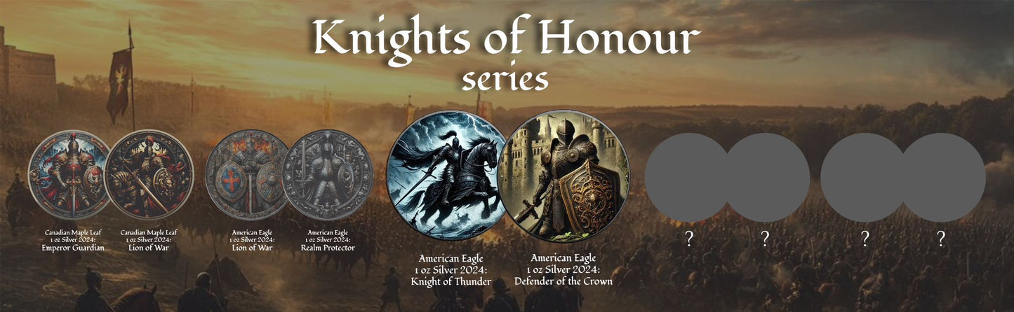 USA ASE Knights of Honour Defender of the Crown Color 1oz Silber 2024*