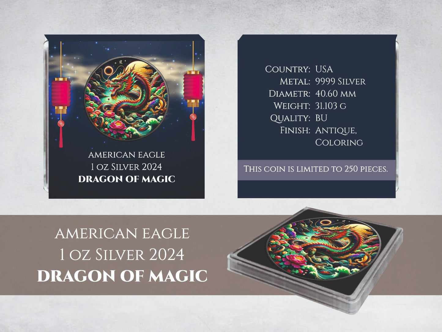 American Eagle Dragon Of Magic Color 1oz Silber 2024*