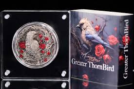 Gabon Greater Thornbird 2025 3oz Silbermünze HR Antik Color*