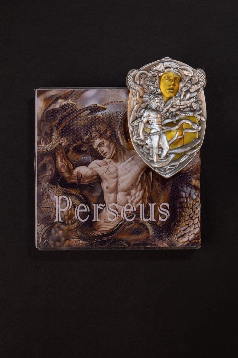 Gabon Perseus Shield 2025 HR Antik Gilded Shape Coin 3oz