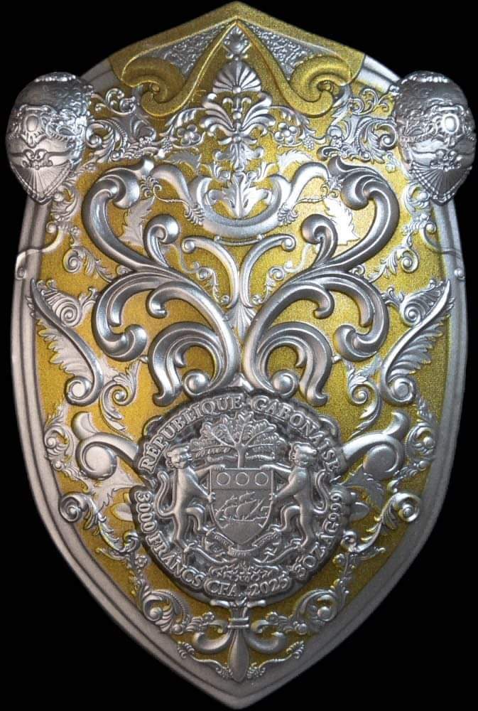 Gabon Perseus Shield 2025 HR Antik Gilded Shape Coin 3oz