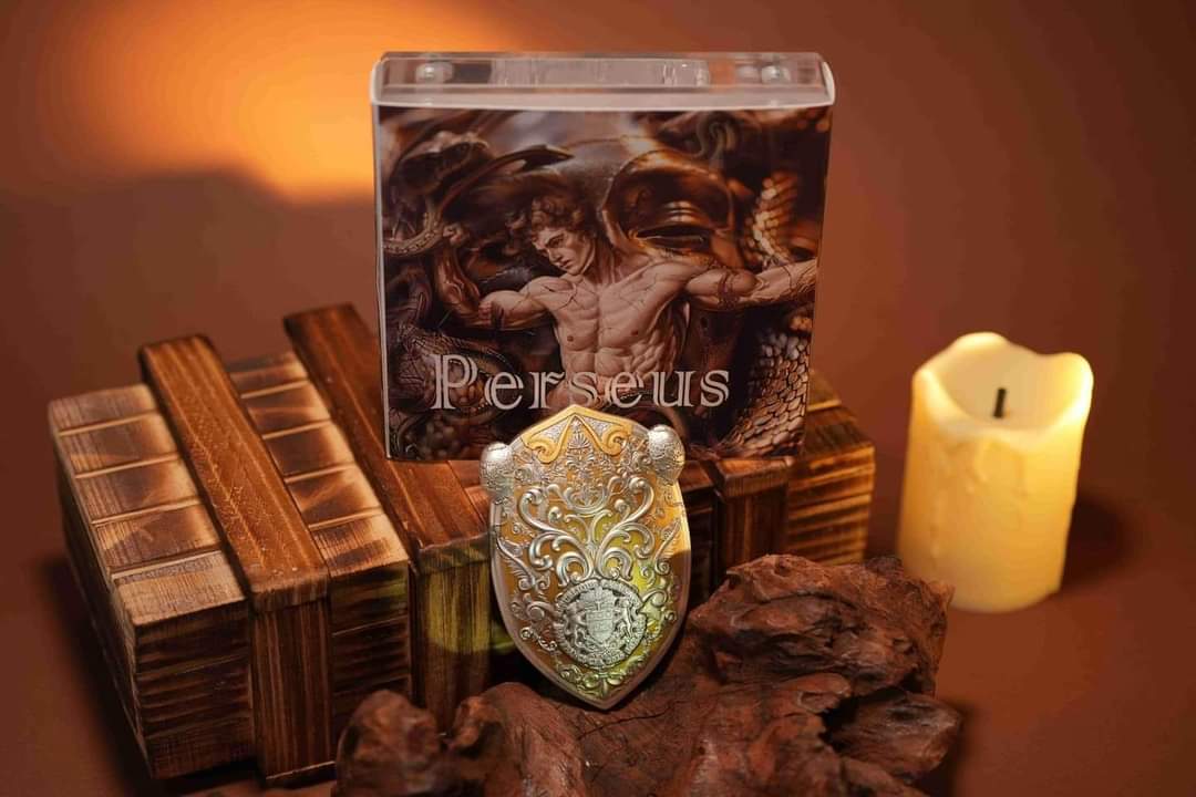 Gabon Perseus Shield 2025 HR Antik Gilded Shape Coin 3oz