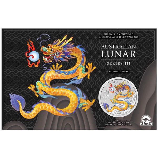 Gelber Drache Melbourne Money Expo 1 oz Silbermünze