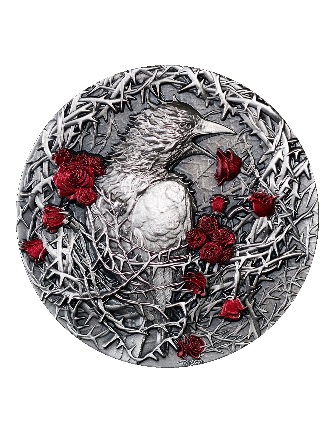 Gabon Greater Thornbird 2025 3oz Silbermünze HR Antik Color*