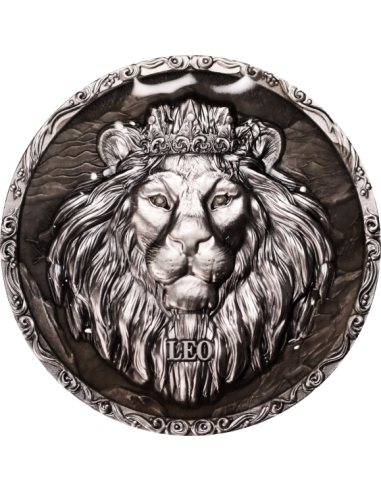 Niue Leo 2024, 5oz Silbermünze*, Antik Color Glow in the Dark UV UHR, Nur 99 Stk.