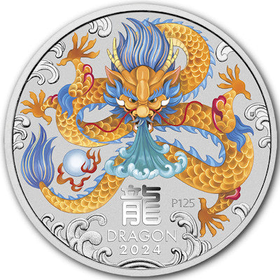 Lunar III Drache 1/2 Oz Silbermünze coloriert 2024*