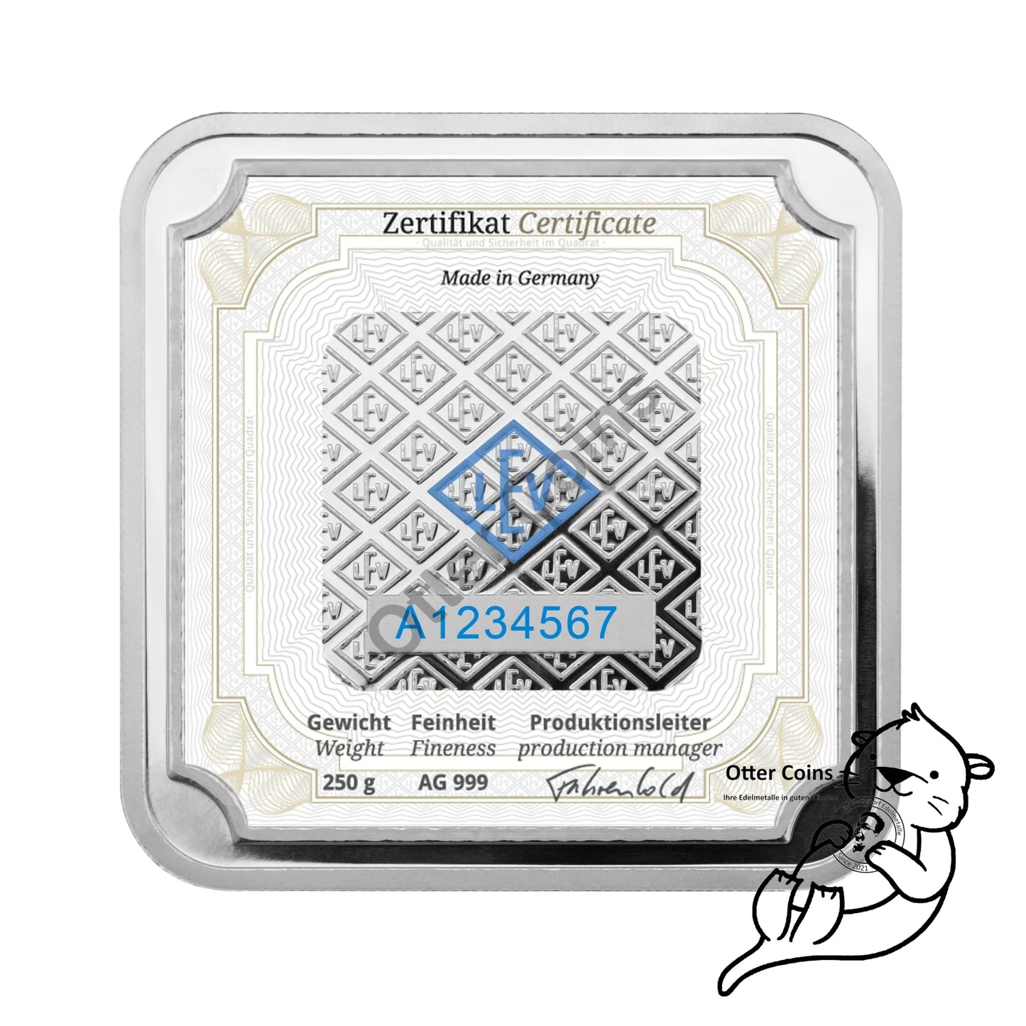 Silberbarren Geiger original - 250 g.999 quadratisch