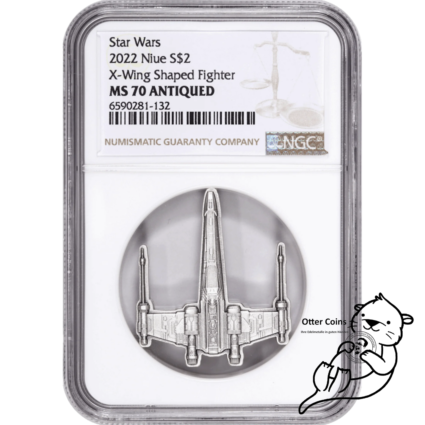 Star Wars 1oz Silbermünze X - Wing Shaped Fighter NGC MS70*