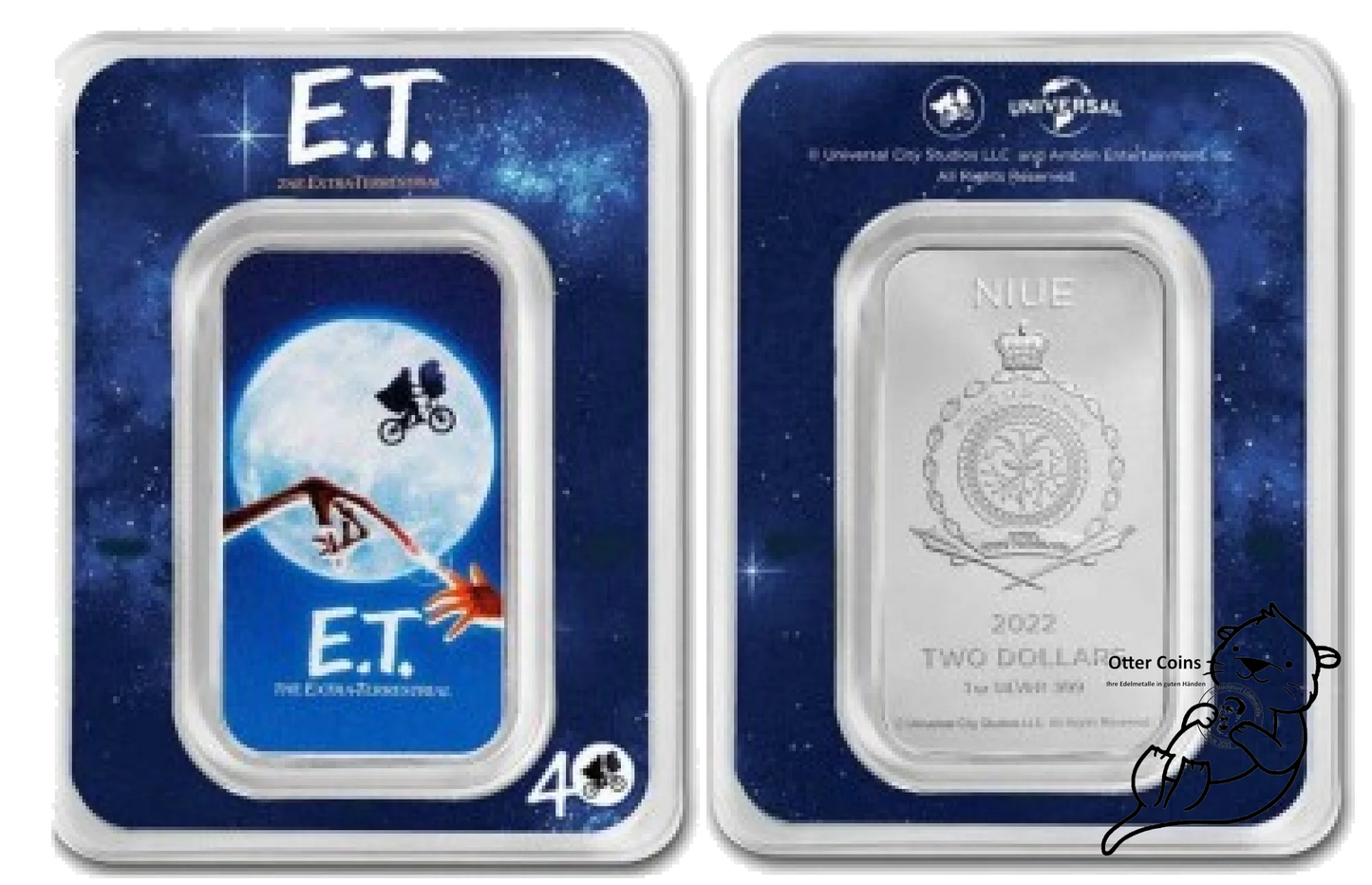 E.T. 40. Jubiläum 1 oz Silberbarren Color Coincard*