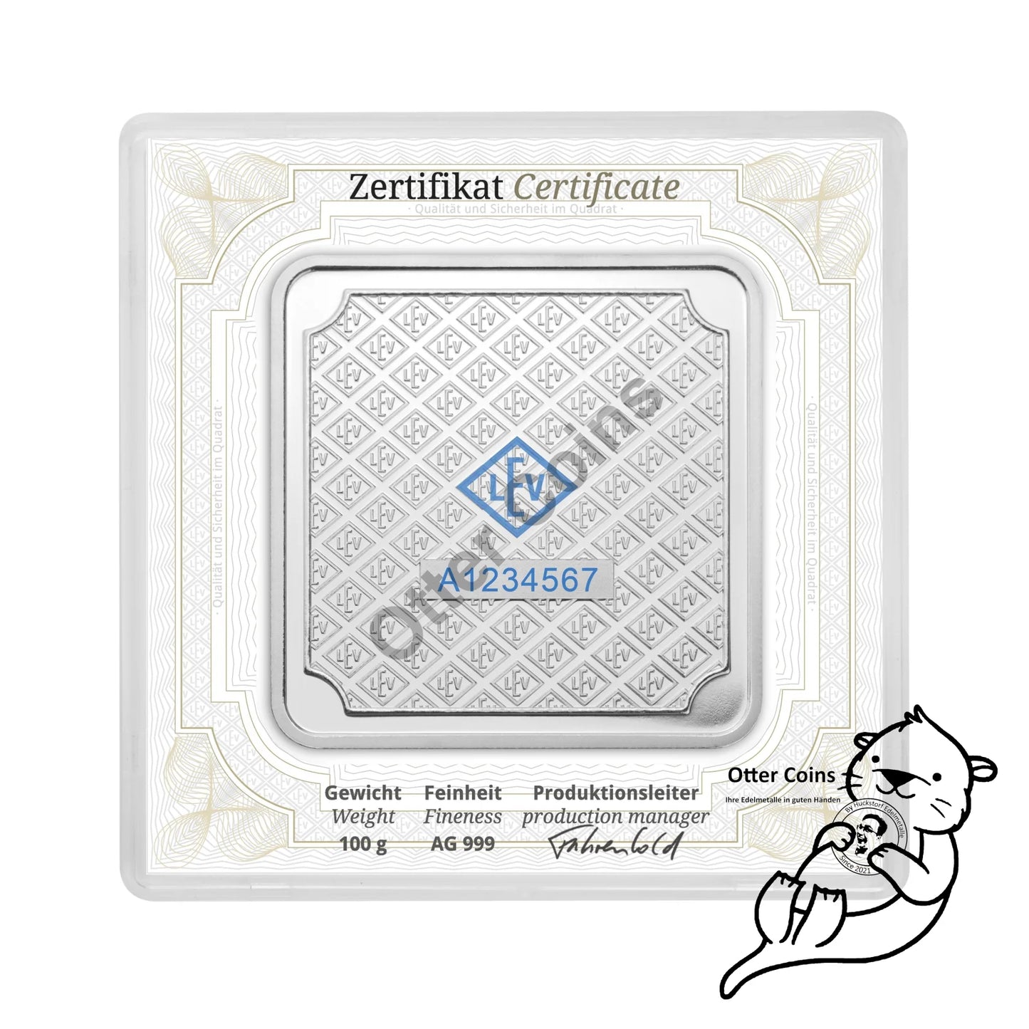 Silberbarren Geiger original - 100 g.999 quadratisch