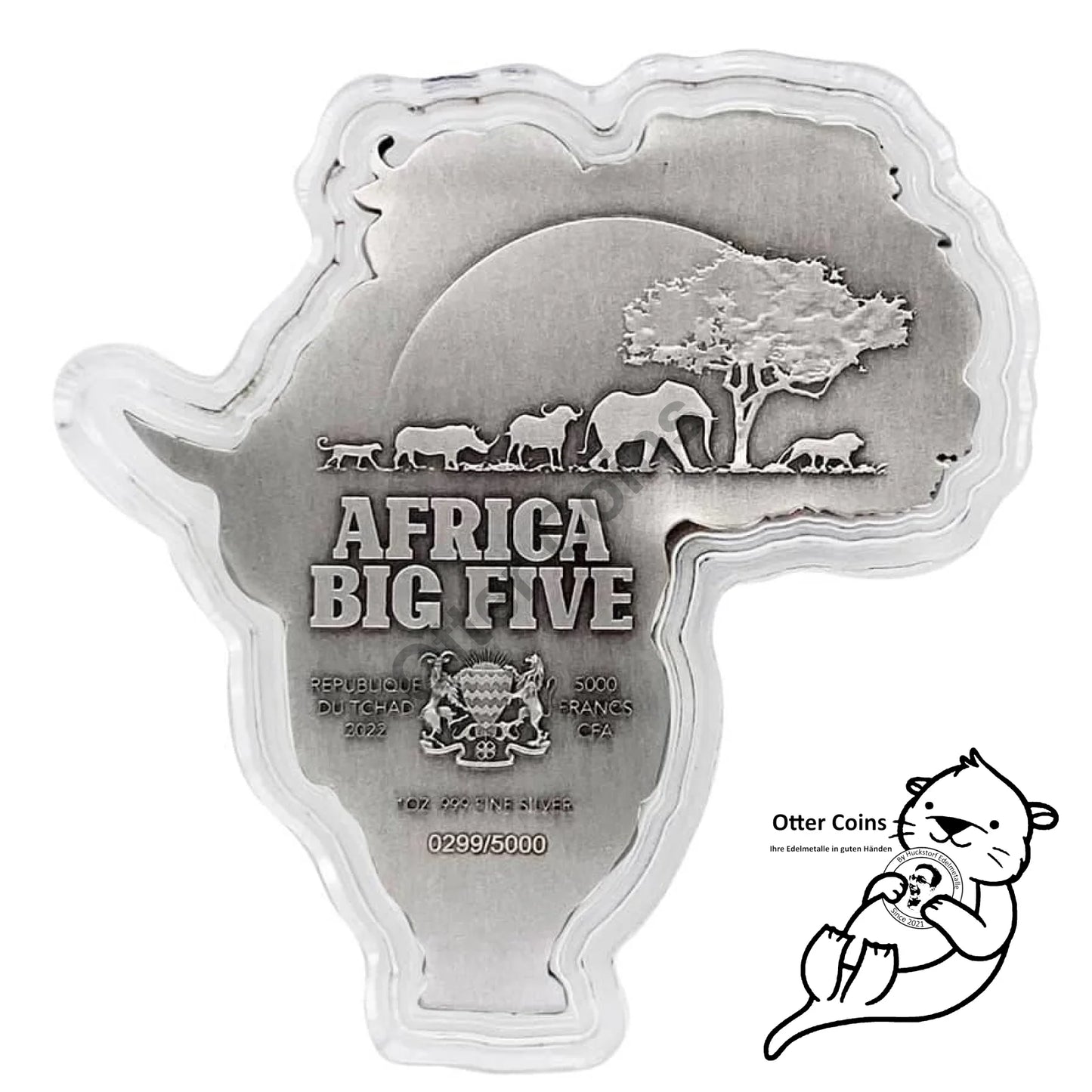 2022 Chad 1 oz Silbermünze Big Five Africa Shaped High