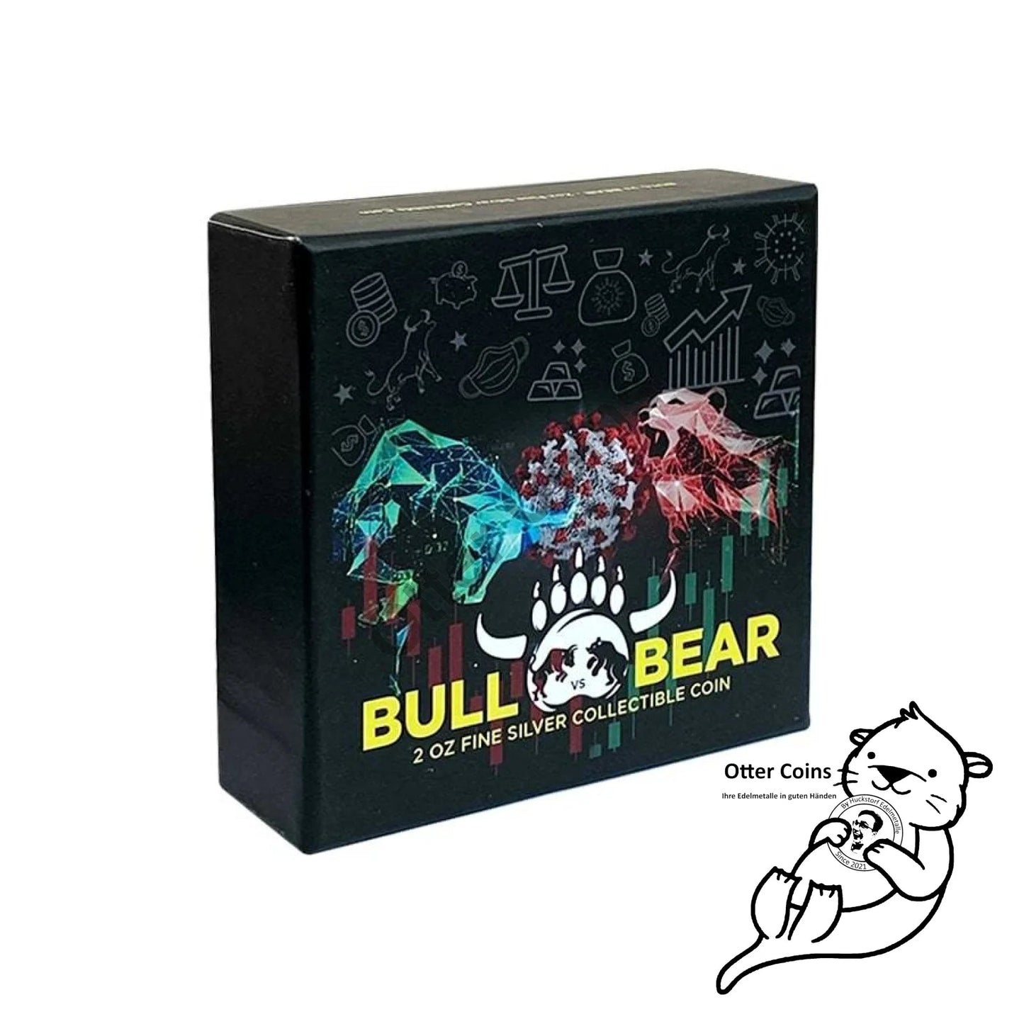 Chad 2 oz Silber Bull vs. Bear Antik High Relief Coin 2021
