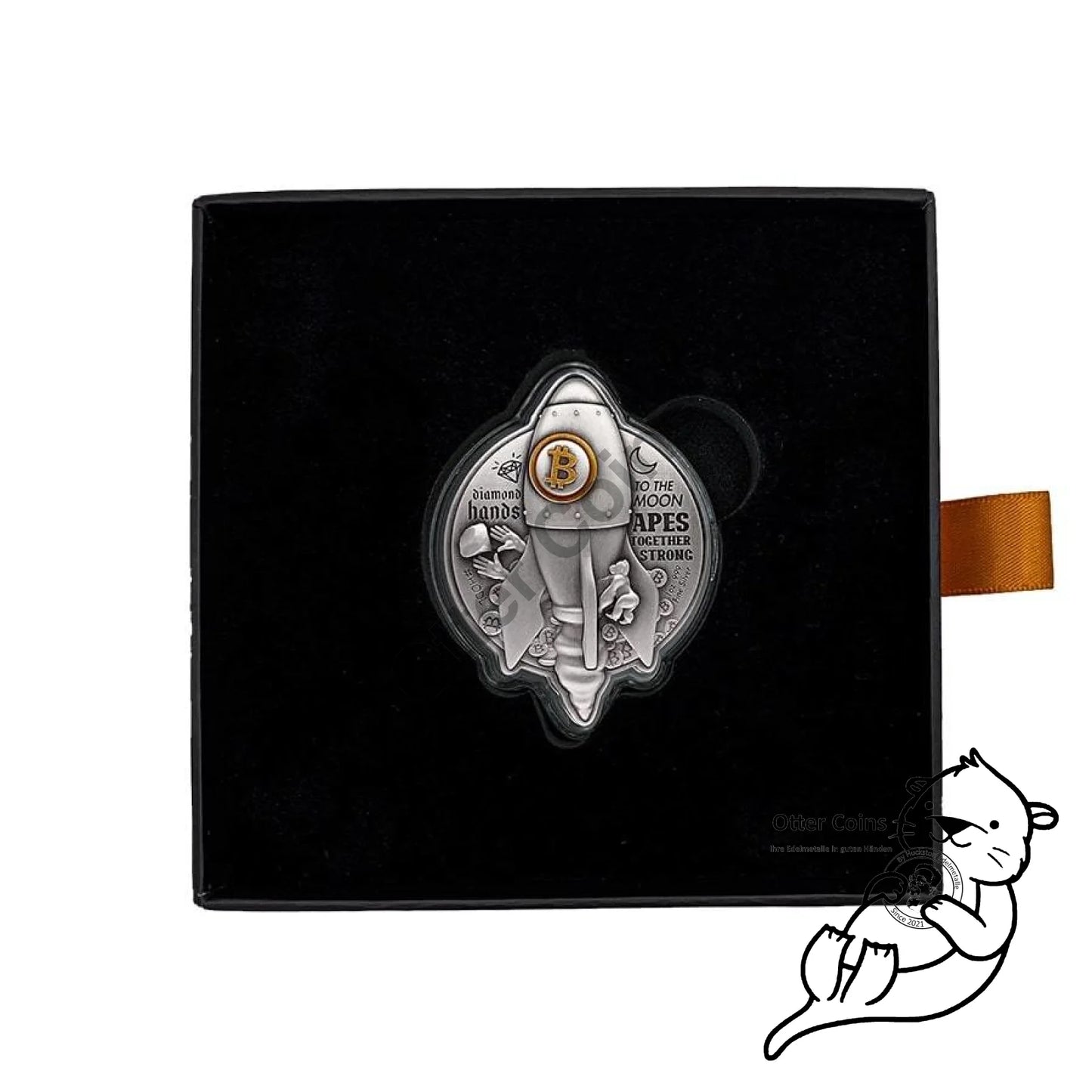 2022 Chad 1 oz Bitcoin Rocket Shaped Antiqued High Relief