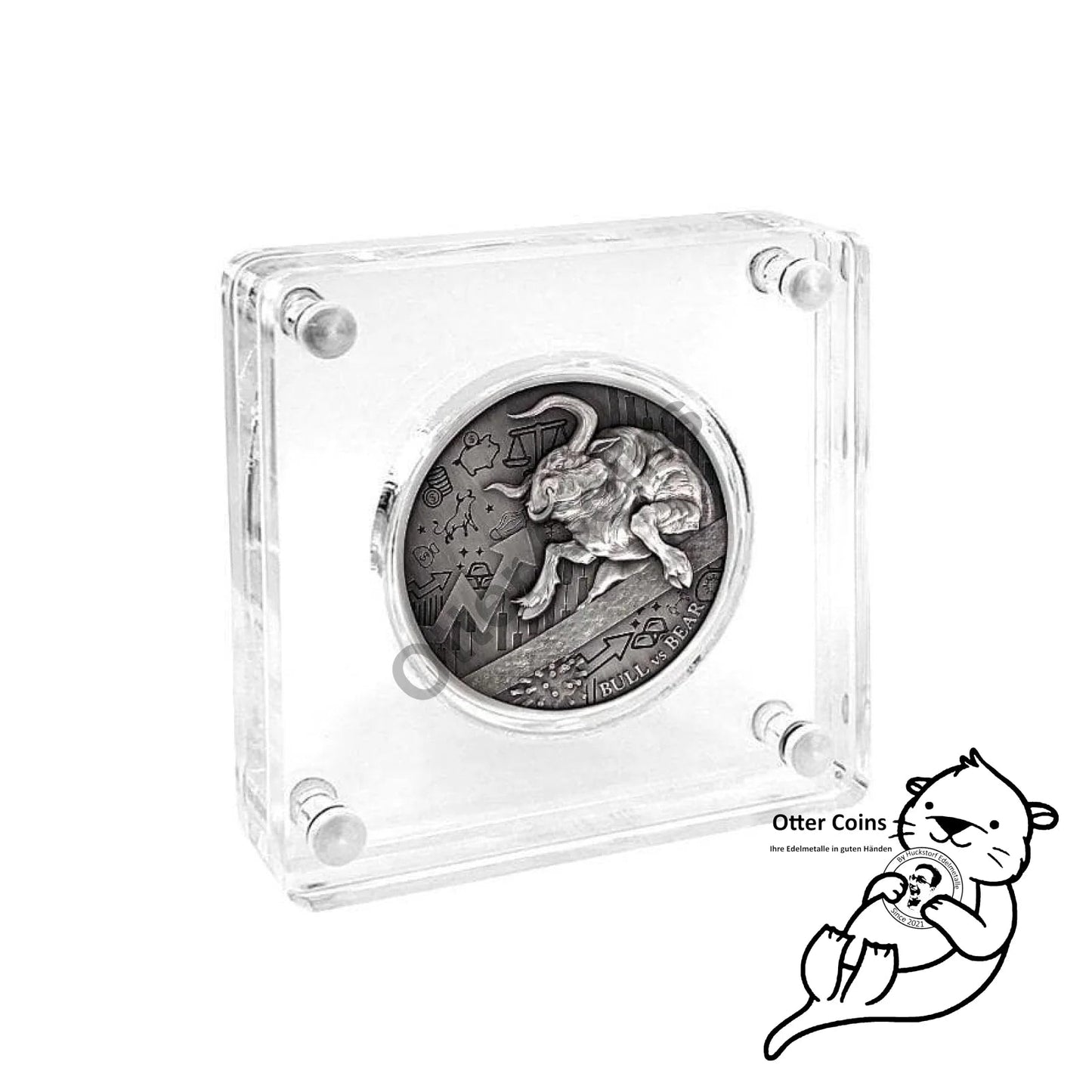 Chad 2 oz Silber Bull vs. Bear Antik High Relief Coin 2021