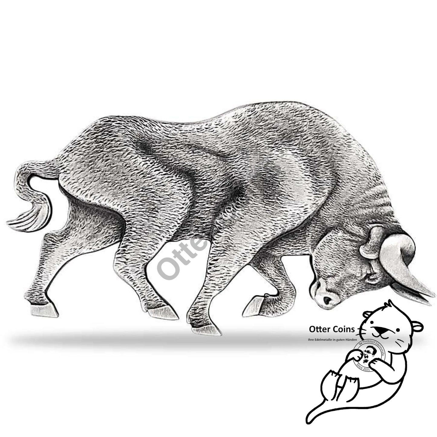 Chad 1 oz Silber Bull Shaped Antik High Relief Coin 2021*