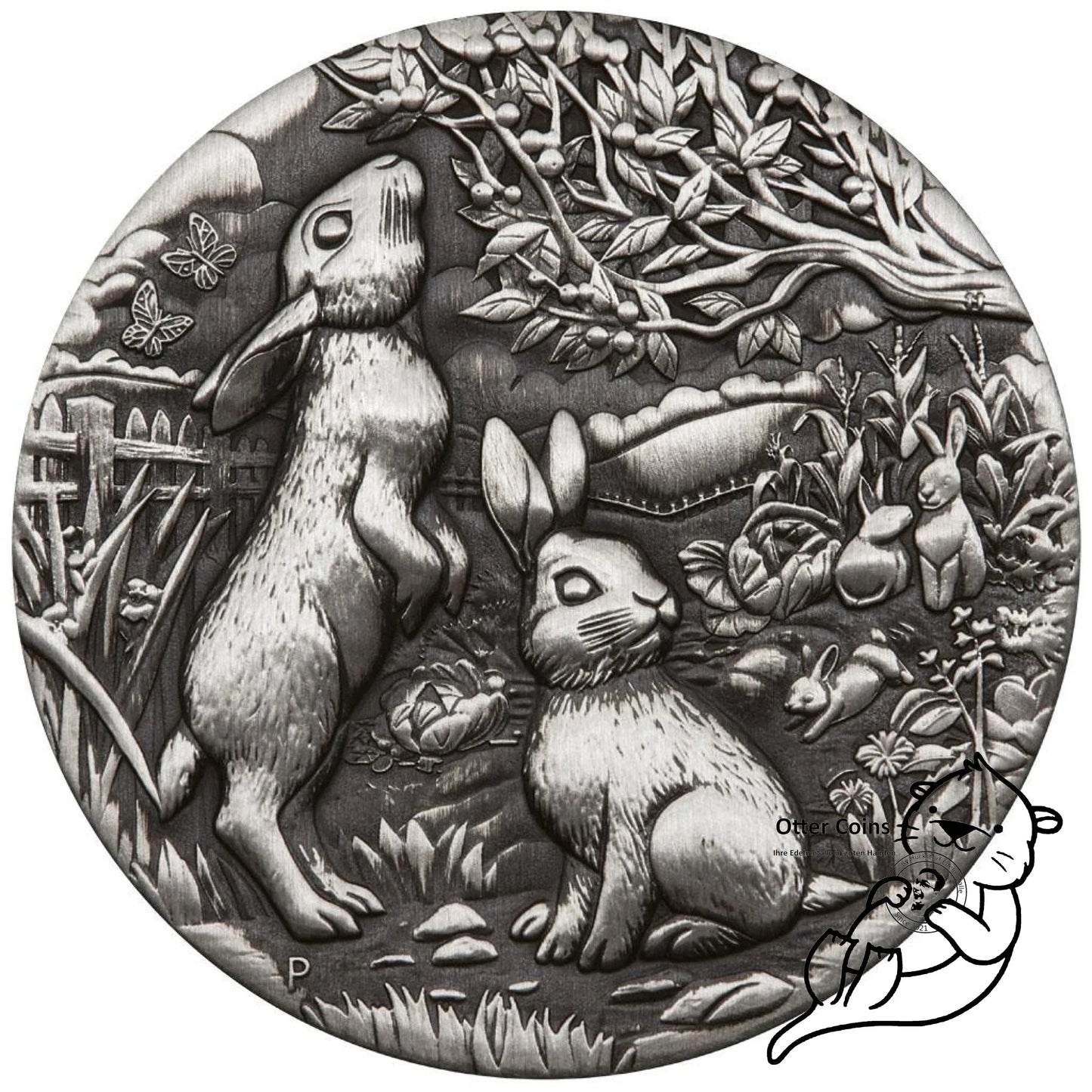 Lunar III Hase 2 oz Silbermünze Antik Finish 2023*