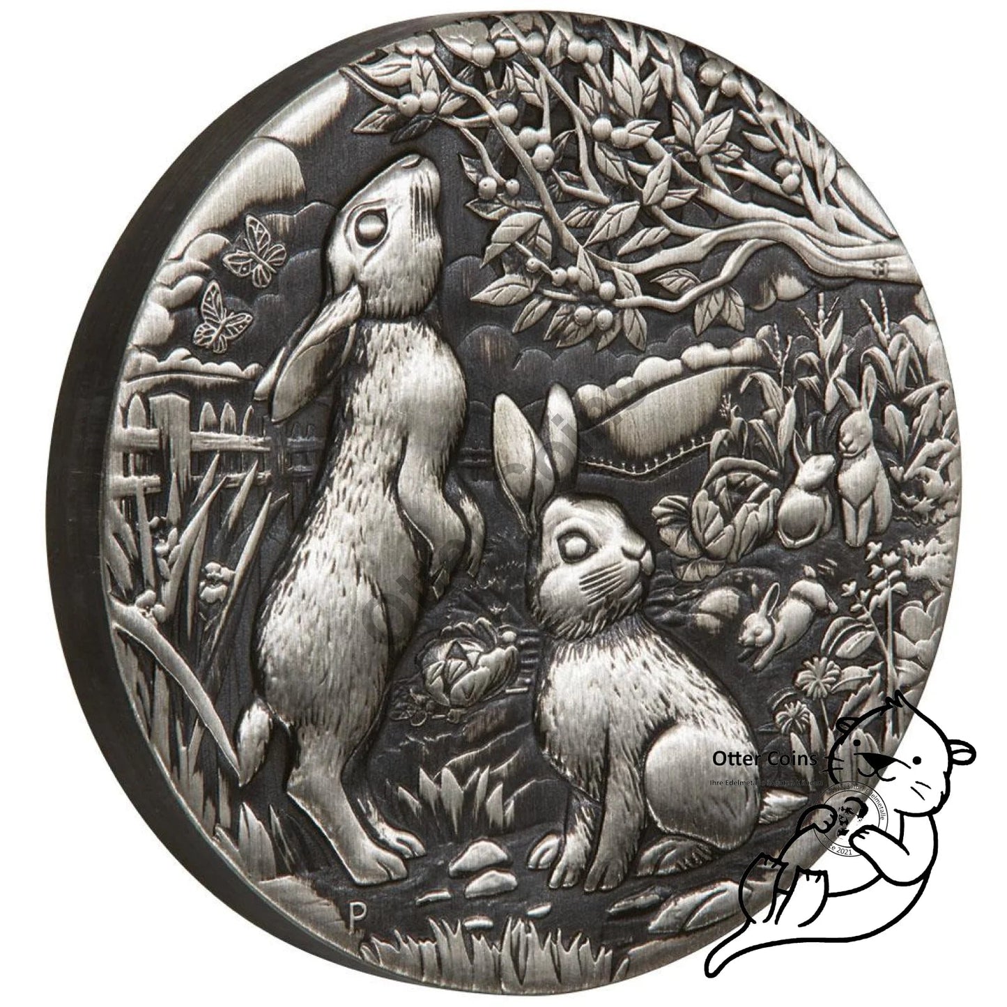 Lunar III Hase 2 oz Silbermünze Antik Finish 2023*