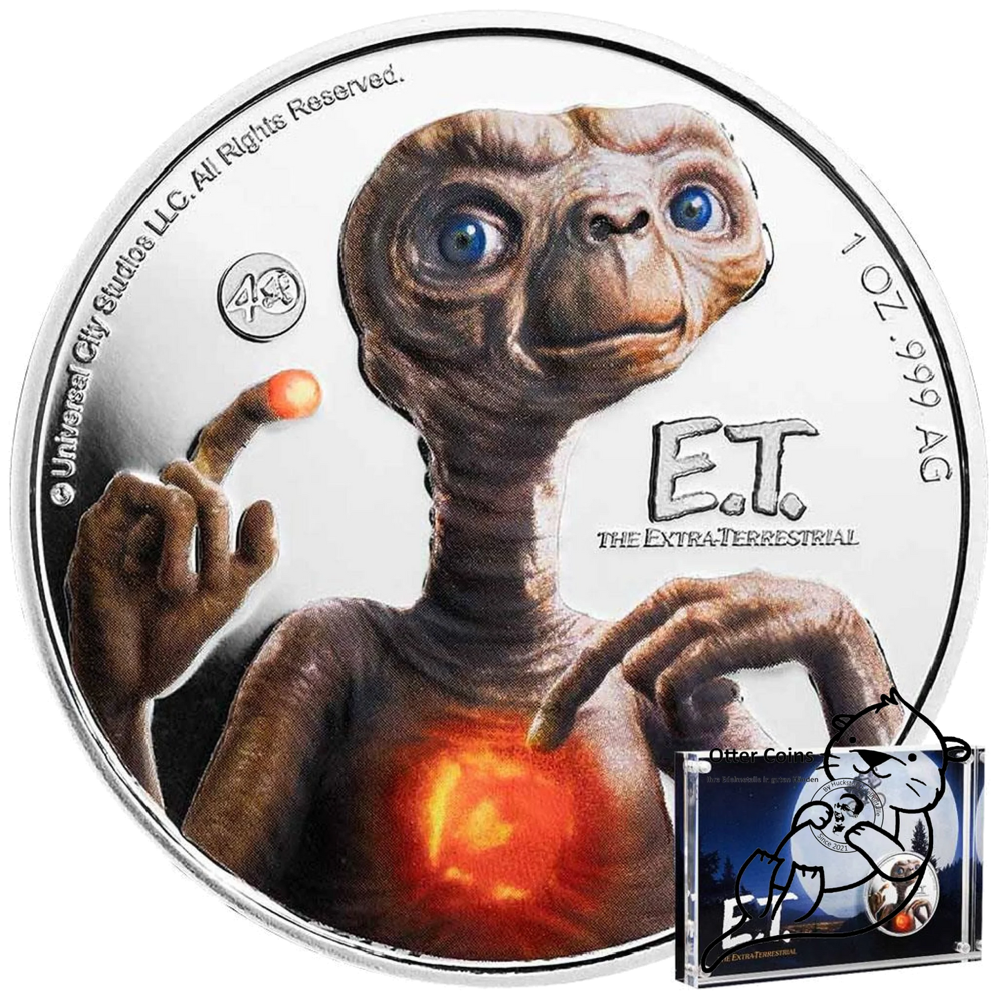 E.T. 40. Jubiläum 1 oz Silbermünze Glow in the Dark Acryl*