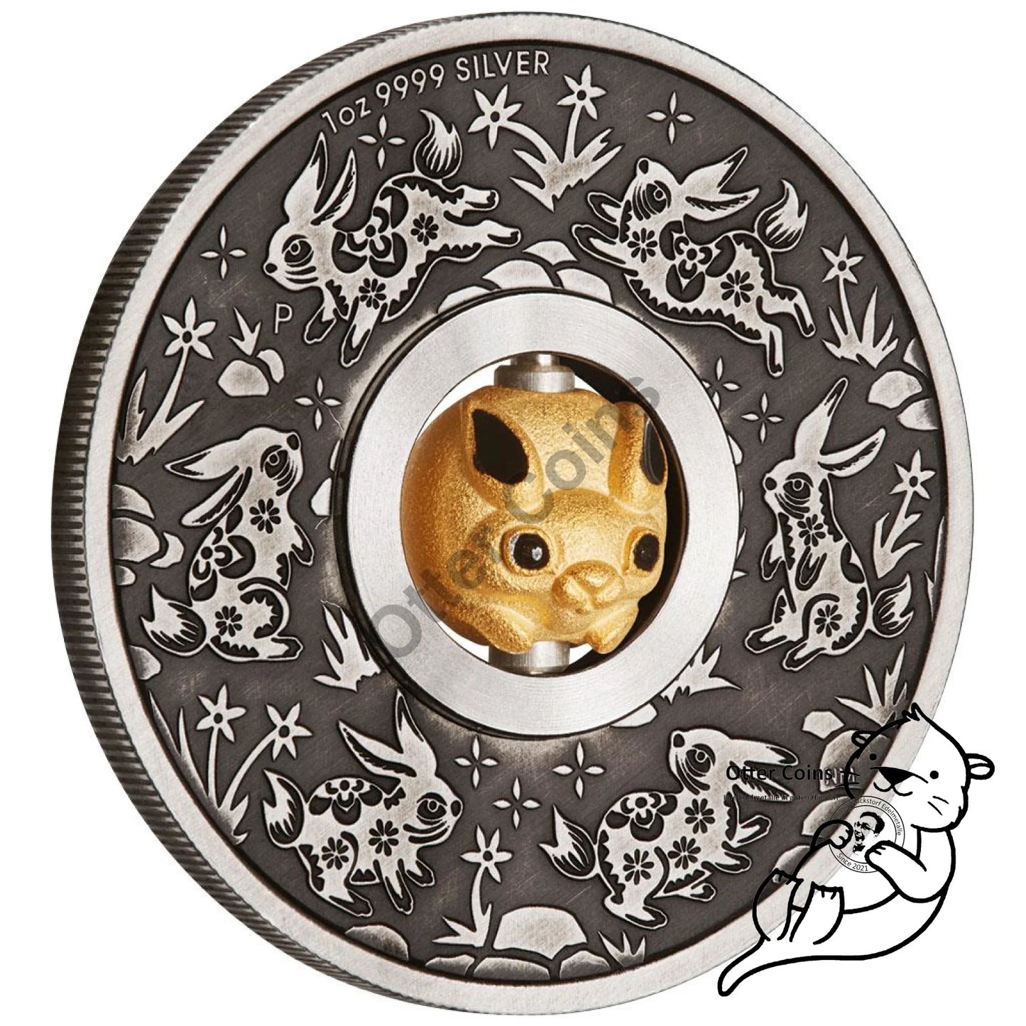 Lunar Hase 1 oz Silbermünze mit beweglicher Kugel 2023*