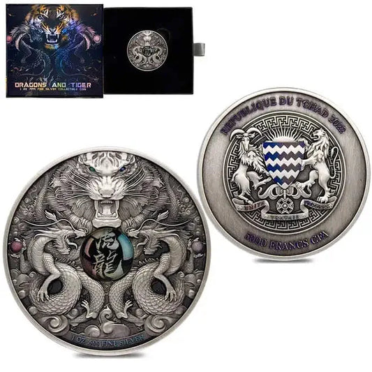 2022 Chad 1 oz Silbermünze Dragon & Tiger HR 5000 Francs*