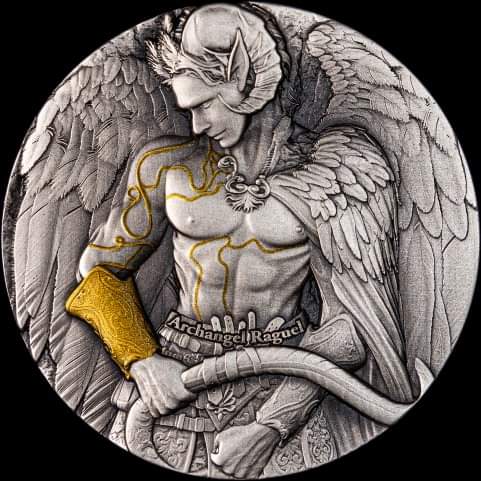 Cameroon Archangel Raguel 2025, HR, Antik, Gilded 2oz Silbermünze*