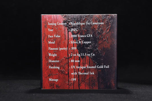 Cameroon 2025 - Asylum - Bi-Metall - 2oz Silbermünze* mit 11.5oz Kupferkern - UHR, Antik, Color, Glow in the Dark, Enamel, und Thermofarbe, 80mm, nur 199 Stk.