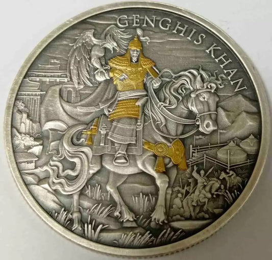 USA - Legendary Warriors - Genghis Khan Ag999 1 Oz BU Antik/Gilded*